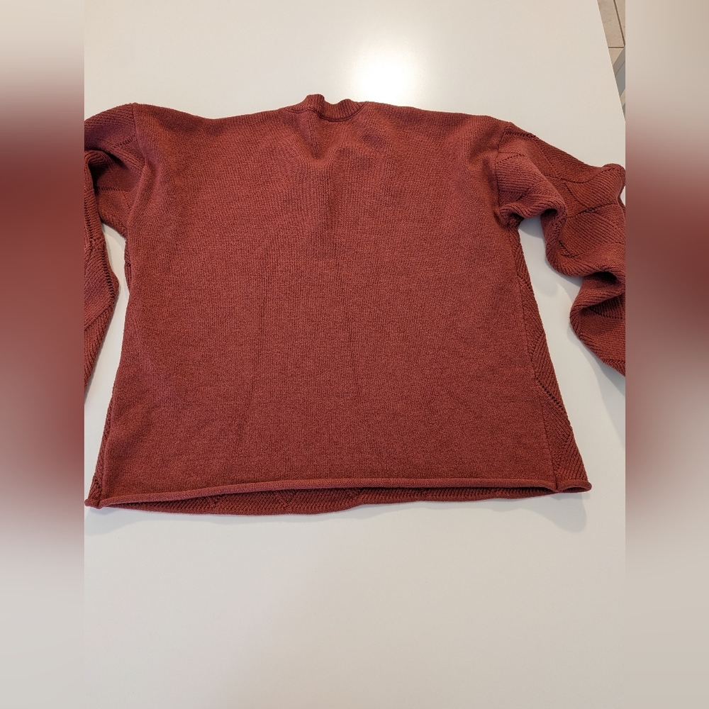Hem & Thread Rust‎ Brown Diamond Pointelle Knit Sweater Crew Neck Large - Picture 4 of 7